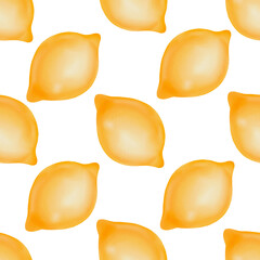 Seamless pattern with yellow lemons in checkerboard style on white background. Hand painted watercolor surface with fresh lemon for summer packaging and fabric, greeting cards, posters.