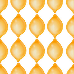 Seamless watercolor pattern with lemons on white background. Surface design with hand painted yellow lemons for summer design, wrapping, packaging, fabric, party decor.