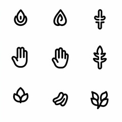 Fototapeta premium Nine minimalist hand-drawn nature and hand icons; website design elements