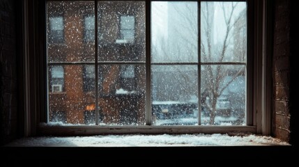Fototapeta premium Snowy Day View from a Window