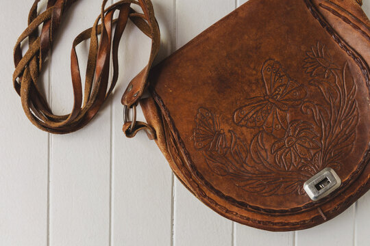 old vintage brown leather handbag