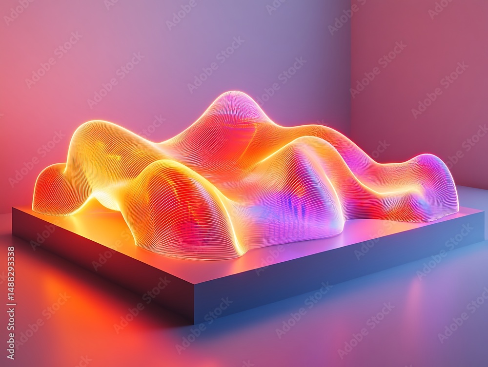 Poster luminous gradient formation displaying topographic simulation on a geometric base