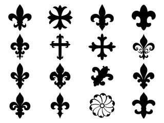 Set of Fleur De Lis Silhouette in various poses isolated on white background