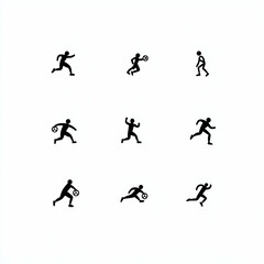 Naklejka premium Nine simple black running silhouettes; sport, activity, movement, design elements; website, app, infographic use