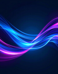 Naklejka premium Vibrant waves of blue and pink light flow gracefully across a dark background, creating a dynamic and modern abstract design