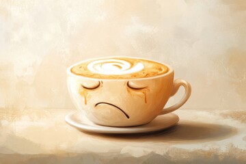 Fototapeta premium Illustration of a sad coffee cup with frothed milk.