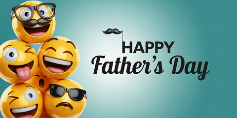 happy fathers day 3d emoji group with mustache glasses sunglasses and funny expressions on blue background celebration art