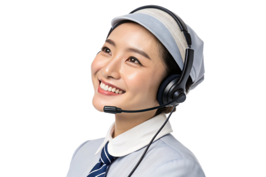 smiling customer service agent with headset
