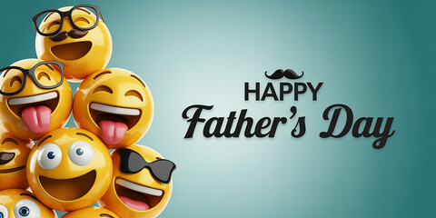 happy fathers day 3d emoji faces with glasses mustache sunglasses and funny expressions on blue background greeting design