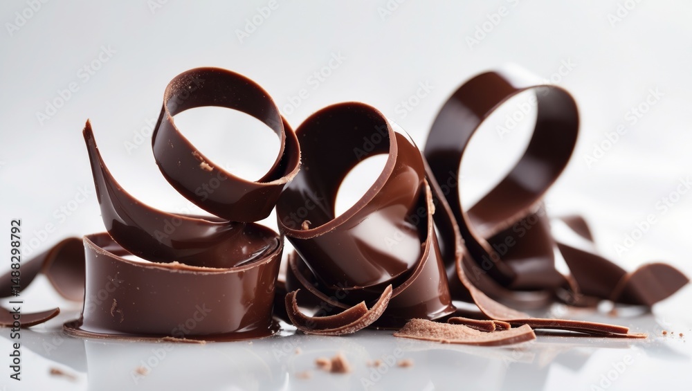 Poster chocolate curls set on a plain white surface