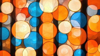 Abstract Background with Orange Blue and Beige Circles and Vertical Stripes
