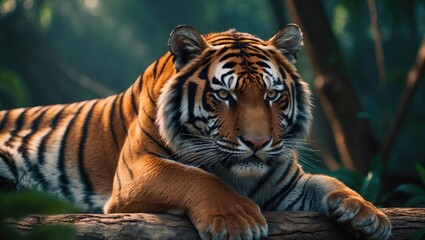 Fototapeta premium Portrait of a Sumatran tiger, Panthera tigris sumatrae, a rare subspecies found on the Indonesian island of Sumatra.