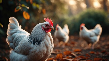 Fototapeta premium Free-range gray hen in natural farm environment