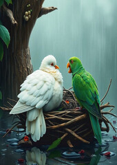 Obraz premium Tropical, Feathers, Avian, Tree canopy, Grape vines, Natural habitat, 