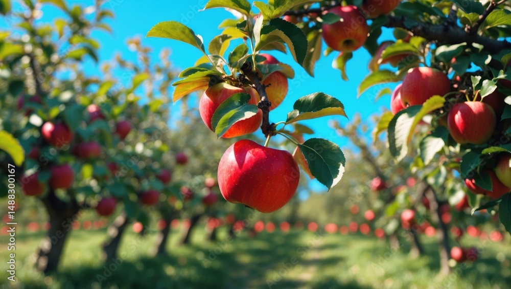 Poster apples on the tree are ripe and ready to be picked.