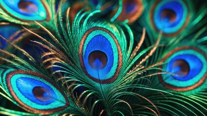 Obraz premium Blue Background with Peacock Feather Pattern