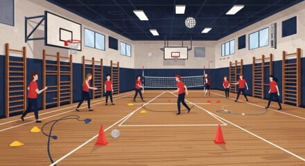 Diverse Students Playing Games in School Gymnasium
