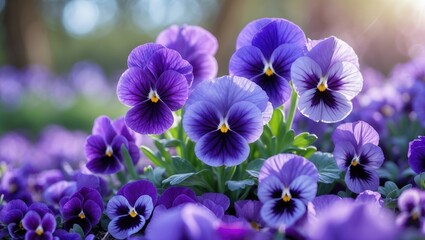 Violet-horned blue flowers in a garden bed