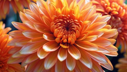 Obraz premium Bright orange chrysanthemum flowers seen from above in full blossom