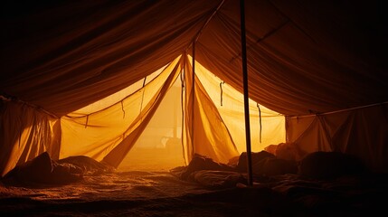 Illuminated Tent in Nature at Night