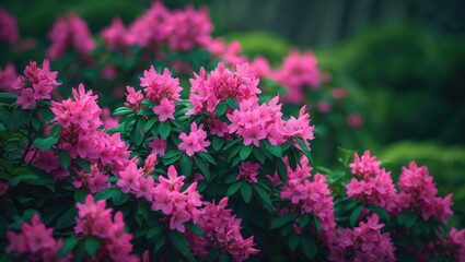 Fototapeta premium A lively pink azalea bush in full bloom, showcasing a stunning and colorful spectacle.