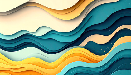 Abstract waves in vibrant colors create a dynamic and modern composition, showcasing fluid shapes and layered design