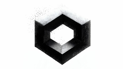 Fototapeta premium Abstract black hexagon cube dissolving; particle effect; white background; digital art; website header