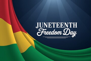 Juneteenth freedom day design with waving pan african flag on a dark blue background