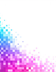 Colorful pixelated background transitioning from blue to pink, creating a vibrant and dynamic visual effect against a white backdrop