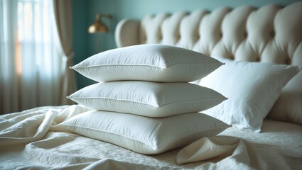 Cozy white pillows on a bed
