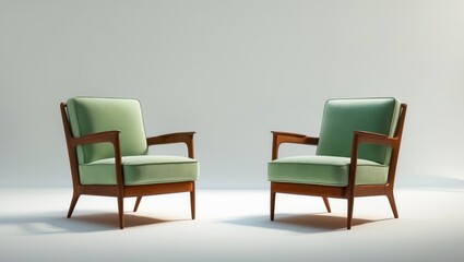 Sumptuous armchair with leather and wood arm design, furniture displayed on a neutral background