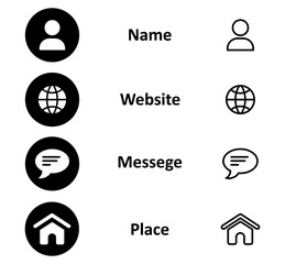 Name, Website, Message, Place icons.