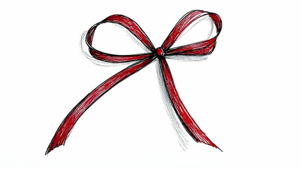 Hand-drawn red ribbon bow, isolated on white background, perfect for gift wrapping designs