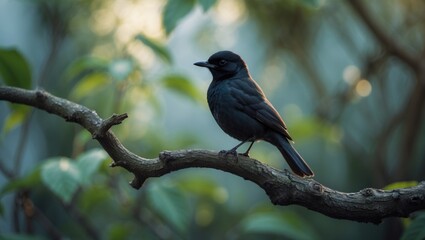 Obraz premium Birdwatching scene featuring an Asian oriental magpie-robin singing on a branch amidst wildlife