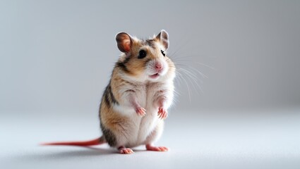 Hamster standing tall before a white background