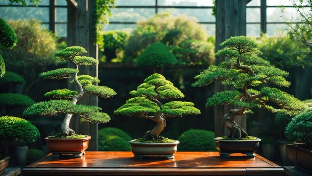 Bonsai Trees located in a greenhouse