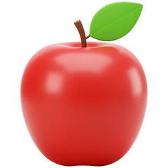 Red apple with green leaf isolated on a transparent background