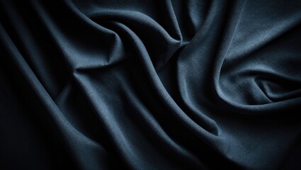 Fototapeta premium Textured dark gray fabric draped elegantly. Soft light gently accentuates the folds and creases of the material.