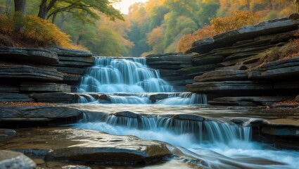 Fototapeta premium Landscape of river waterfalls with stones.