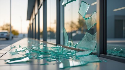 A structure featuring a shattered window