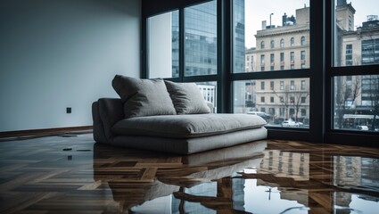 Wood parquet floor inundated from water leak