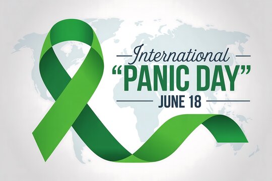 International panic day june eighteenth with a green ribbon and world map background