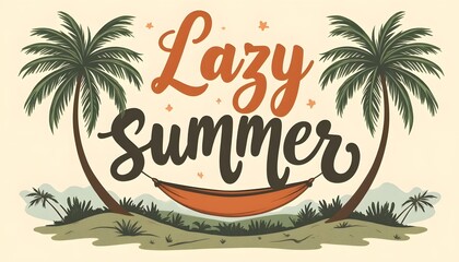 Obraz premium Lazy Summer vacation scene with hammock and palm trees illustration