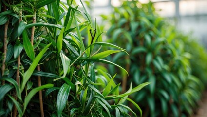 Fresh green beans growing on a vanilla plant.