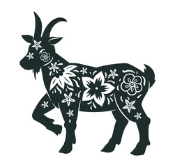 Horoscope goat symbol. Chinese Lunar New Year oriental goat silhouette, zodiac astrological calendar goat sign flat vector illustration. Traditional horoscope icon