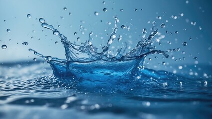 Macro Shot of Blue Water Splash and Bubbles