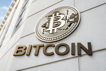 Bitcoin's Digital Realm: A gleaming bitcoin symbol sits prominently against a backdrop of a green, cascading digital matrix, symbolizing the dynamic world of white Background