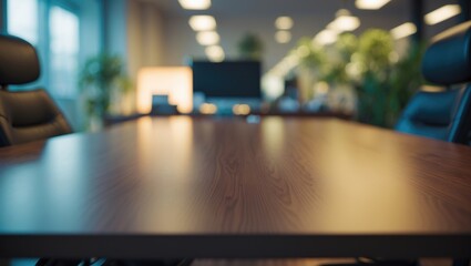 Obraz premium Blank wooden tabletop with a beautiful blurred abstract backdrop