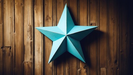 Light blue star set against a backdrop of vertical rustic beadboard.