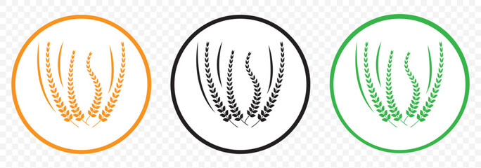 wheat ears Black, orange and Green color wheat flower vector icon logo on Transparent Background. EPS 10.